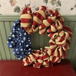 Patriotic Burlap Wreath with Red, White, and Blue Accents